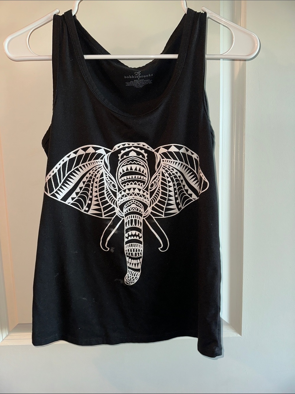 Bobbie Brooks Black Tank with White Elephant Motif